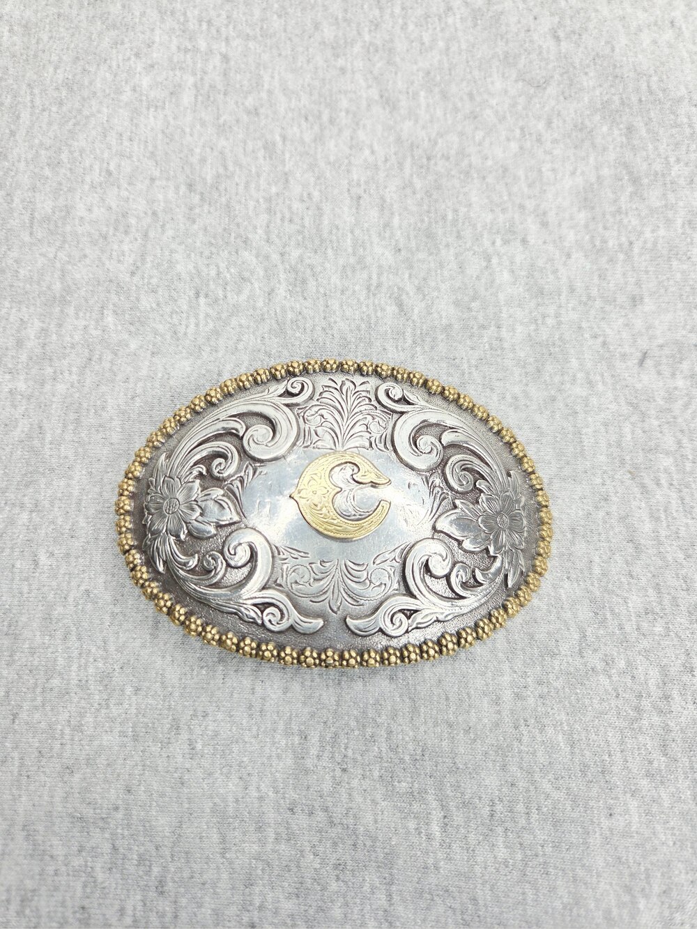 Nocona Initial C Silver & Gold Western Belt Buckle